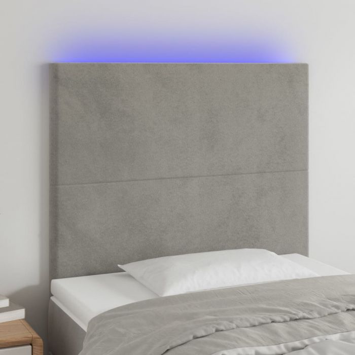 LED горна табла за легло, светлосива, 80x5x118/128 см, кадифе