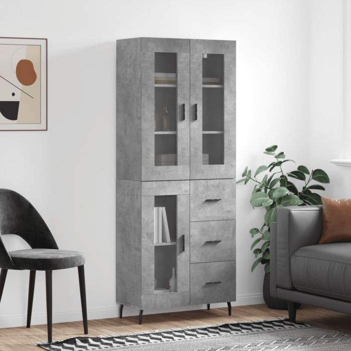 Висок шкаф, бетонно сив, 69,5x34x180 см, инженерно дърво