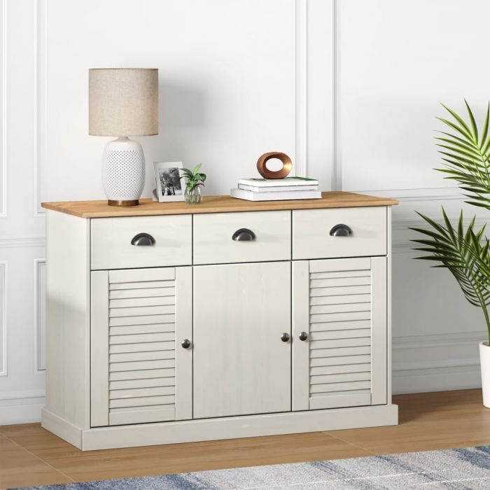 Бюфет с чекмеджета VIGO, 113x40x75 см, бял, бор масив