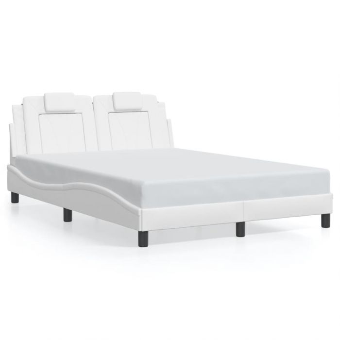 Рамка за легло с LED осветление бяла 140x190 см изкуствена кожа