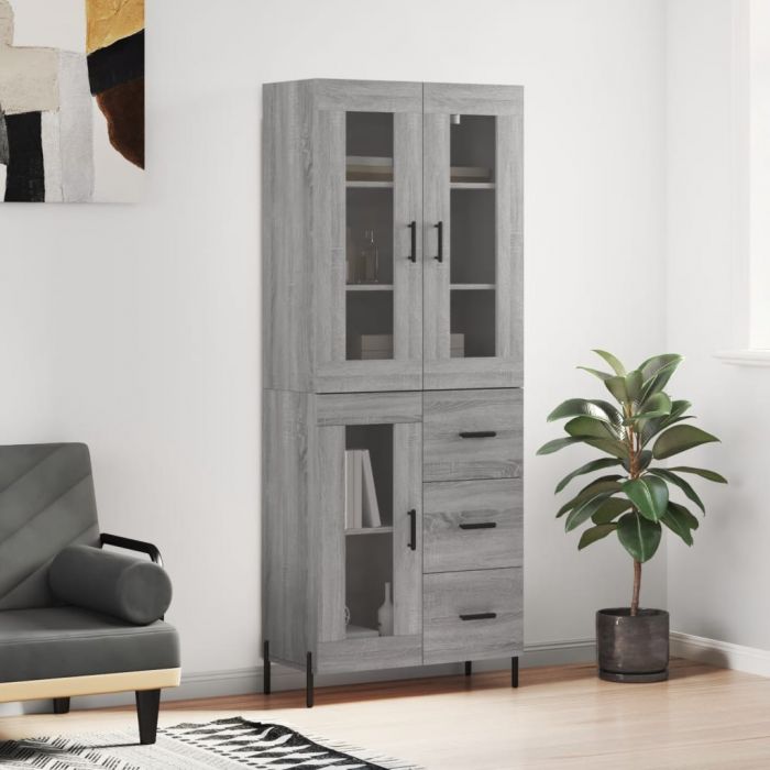 Висок шкаф, сив сонома, 69,5x34x180 см, инженерно дърво