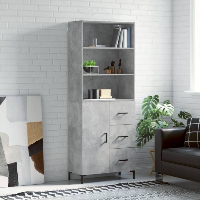 Висок шкаф, бетонно сив, 69,5x34x180 см, инженерно дърво