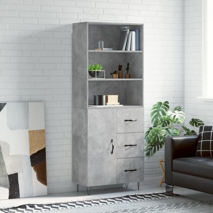Висок шкаф, бетонно сив, 69,5x34x180 см, инженерно дърво
