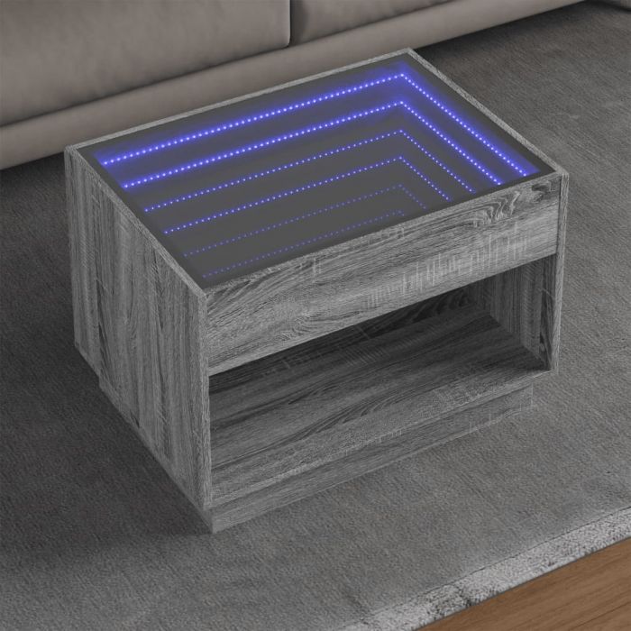 Маса за кафе с Infinity LED, сив сонома, 70x50x50 см