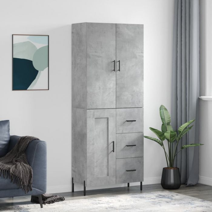 Висок шкаф, бетонно сив, 69,5x34x180 см, инженерно дърво