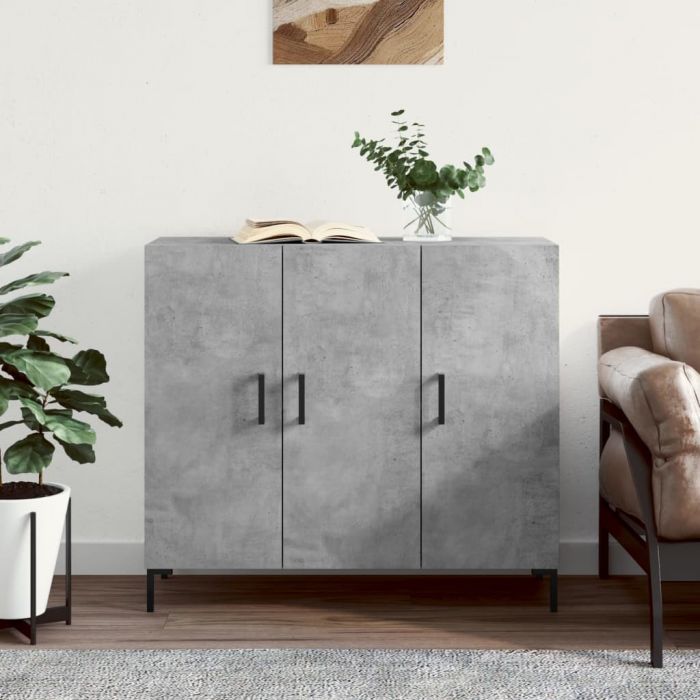 Сайдборд, бетонно сив, 90x34x80 см, инженерно дърво