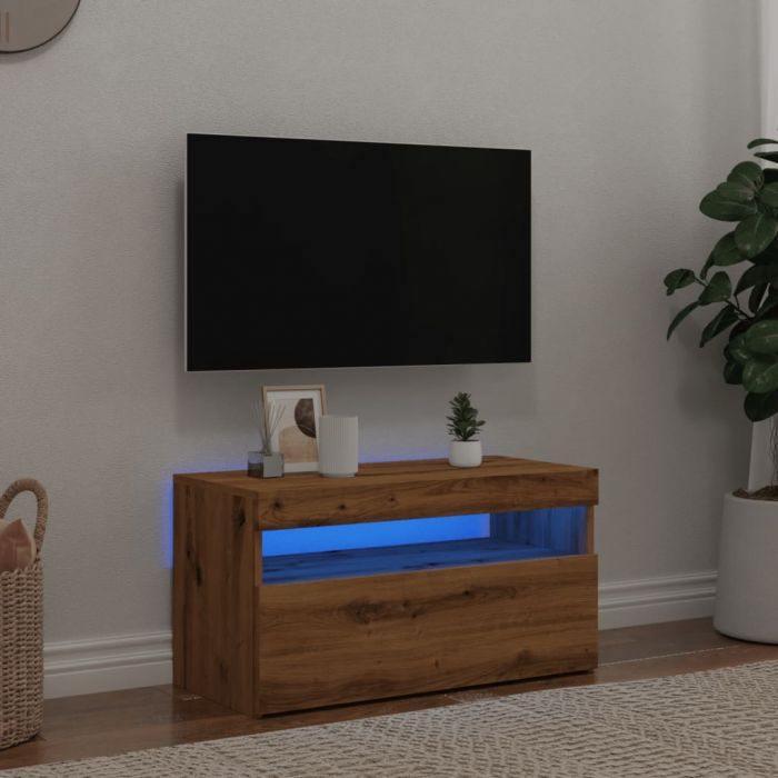 ТВ шкаф с LED осветление, 75x35x40 см, инженерно дърво