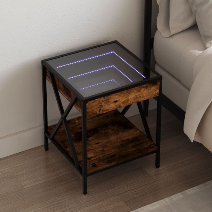 Нощна масичка с Infinity LED, опушен дъб, 40x40x49 см