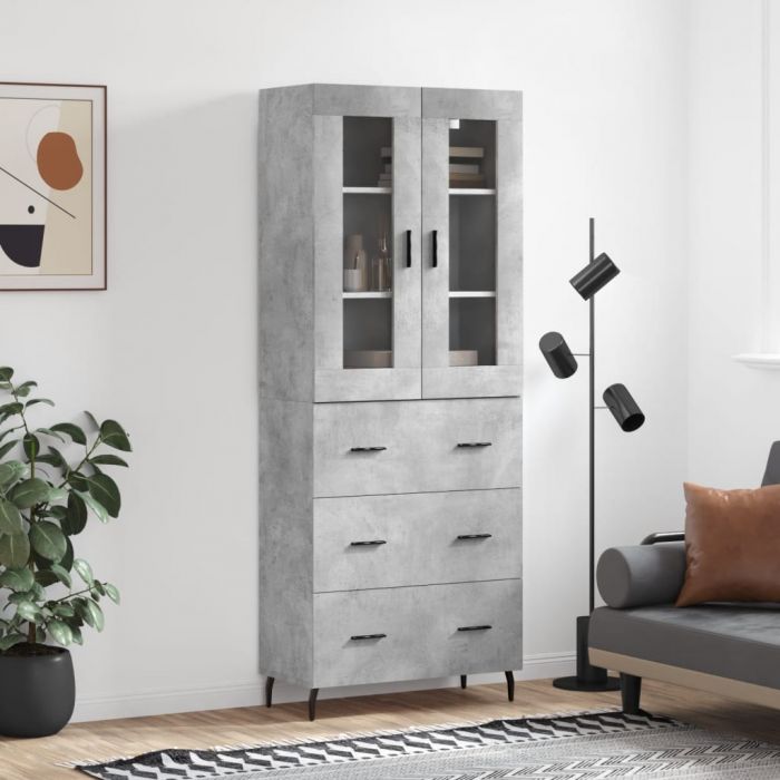 Висок шкаф, бетонно сив, 69,5x34x180 см, инженерно дърво