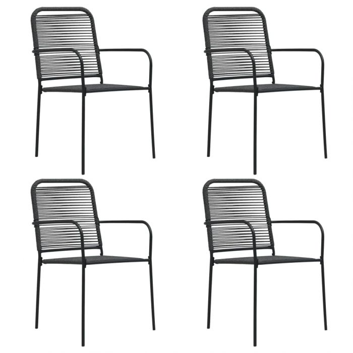 Градински столове, 4 бр, памучно въже и стомана, черни