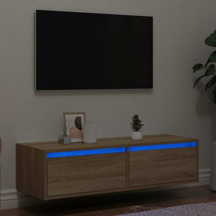 ТВ шкаф с LED осветление, дъб сонома, 100X35,5x25 см