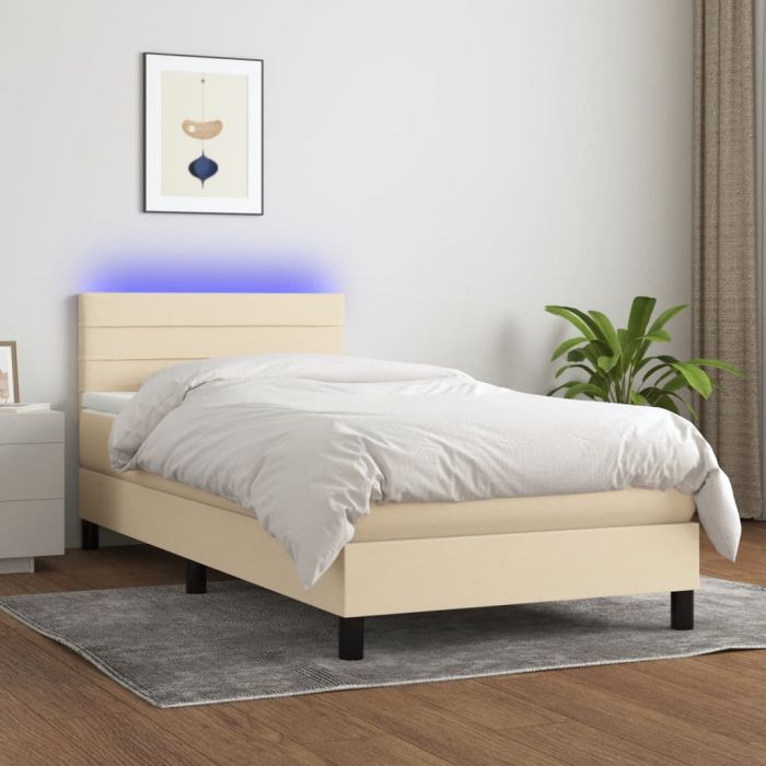 Боксспринг легло с матрак и LED, кремаво, 80x200 см, плат