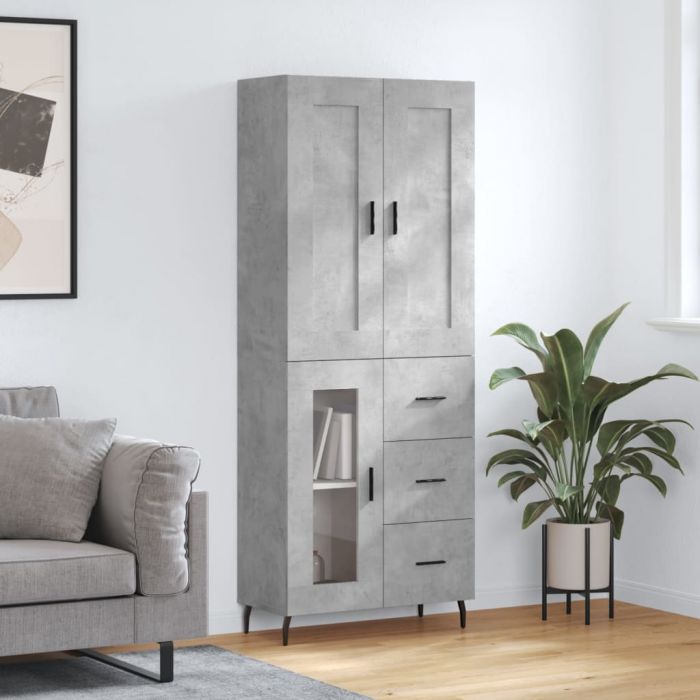 Висок шкаф, бетонно сив, 69,5x34x180 см, инженерно дърво