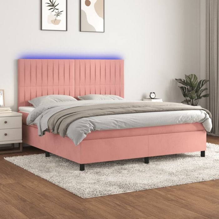 Боксспринг легло с матрак и LED, розово, 160x200 см, кадифе