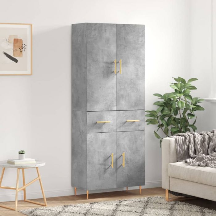 Висок шкаф, бетонно сив, 69,5x34x180 см, инженерно дърво