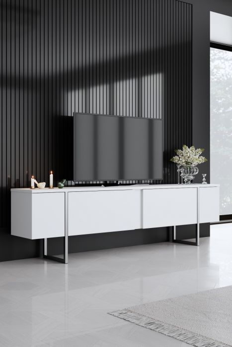 ТВ шкаф Luxe, цвят Бял Сребърен