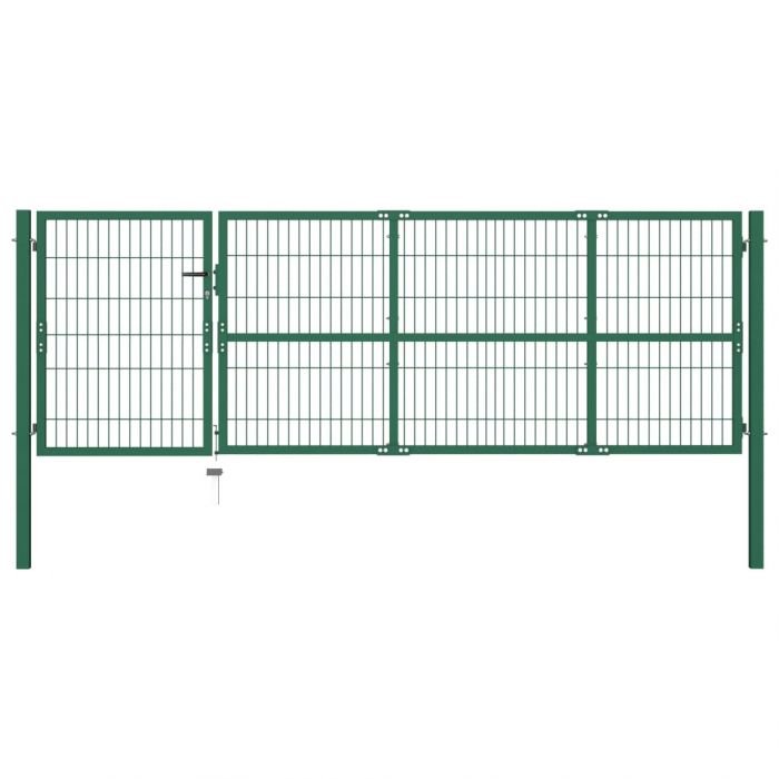 Градинска оградна порта със стълбове 350x140 см стомана зелена
