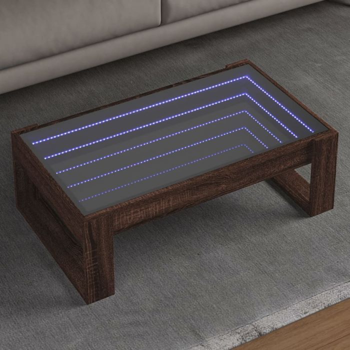 Маса за кафе с Infinity LED, кафяв дъб, 90x53x30 см