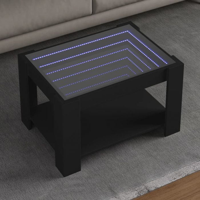 Маса за кафе с LED, черна, 73x53x45 см, инженерно дърво