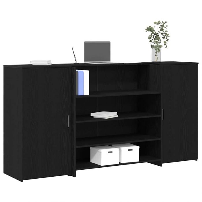 Приемно бюро, черно и дъб, 200x50x103,5 см, инженерно дърво