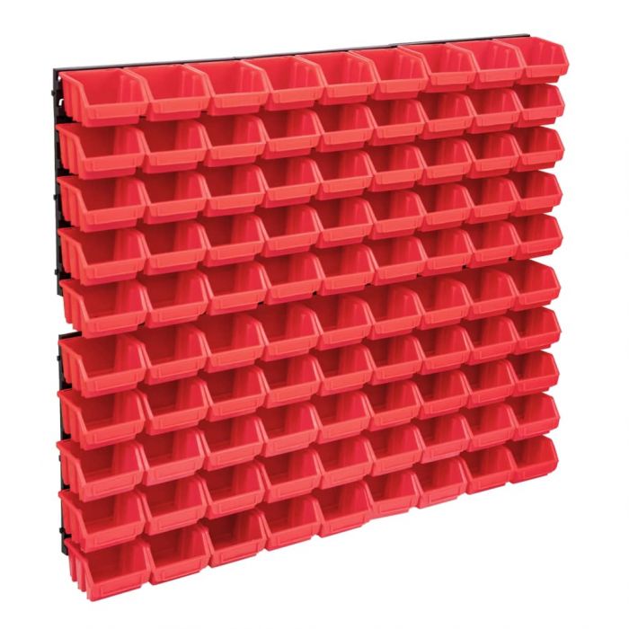 Стенен органайзер с 96 бр кутии за инструменти червено и черно