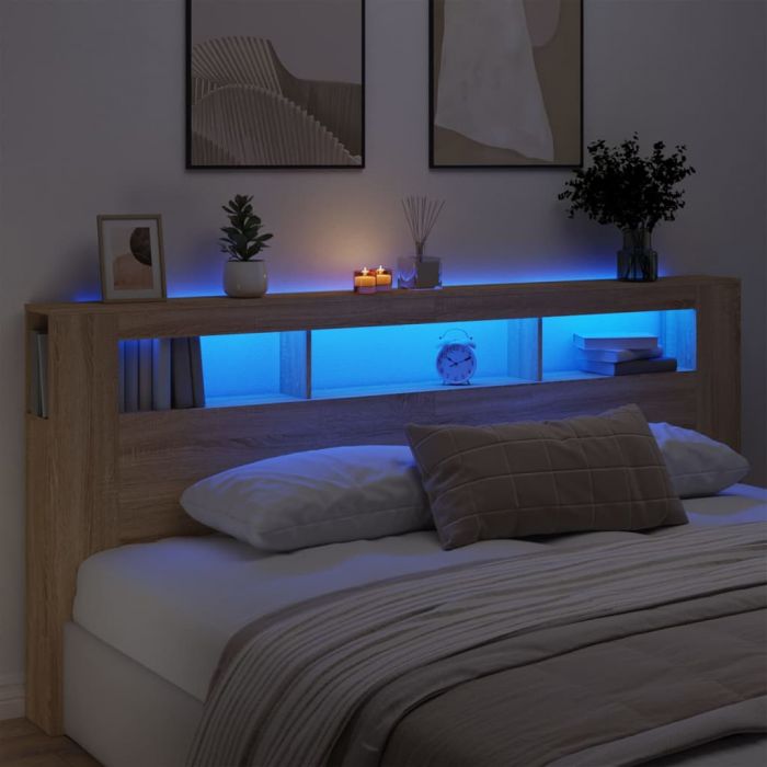 LED горна табла, дъб сонома, 220x18,5x103,5 см, инженерно дърво
