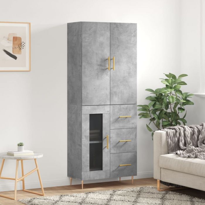 Висок шкаф, бетонно сив, 69,5x34x180 см, инженерно дърво