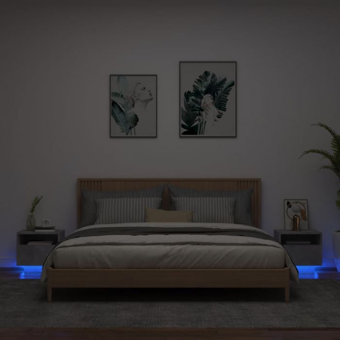 Нощни шкафчета с LED осветление, 2 бр, бетонно сив, 40x39x37 см