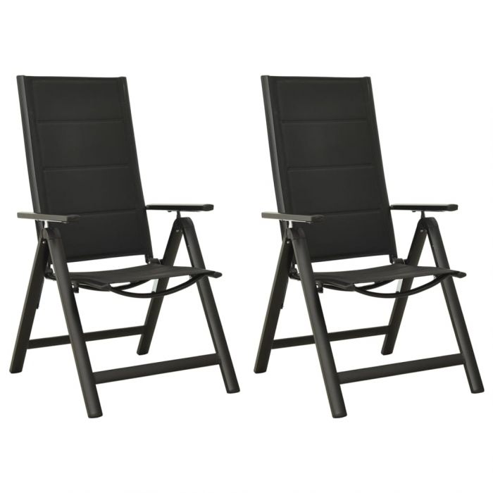 Сгъваеми градински столове Kenny, 2 бр, textilene и алуминий, черни