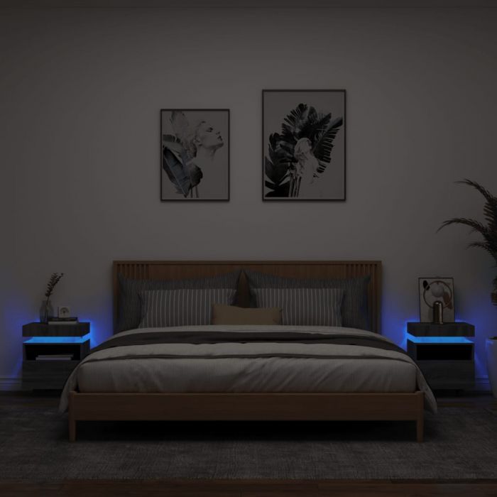 Нощни шкафчета с LED осветление, 2 бр, сив сонома, 40x39x48,5см