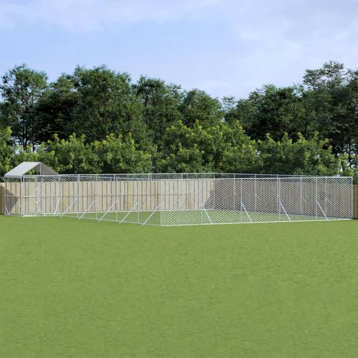 Външна клетка за куче с покрив сребриста 12x12x2,5 м стомана