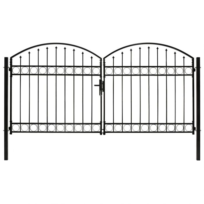 Оградна порта с две врати арковидна стомана 300x125 см черна