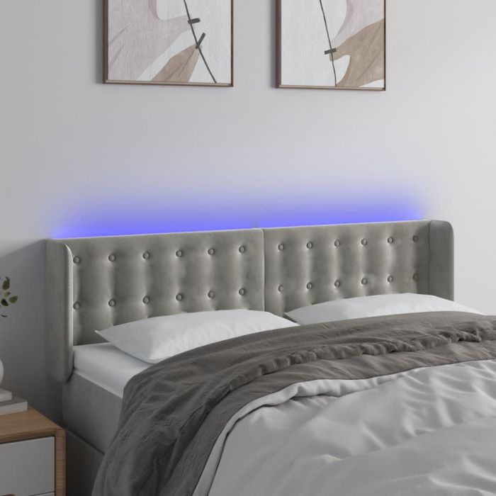 LED горна табла за легло, светлосива, 147x16x78/88 см, кадифе