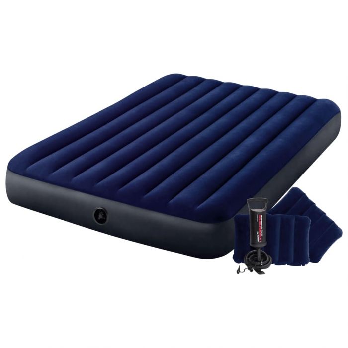 Intex Dura-Beam надуваемо легло с помпа, 152x203x25 см, синьо