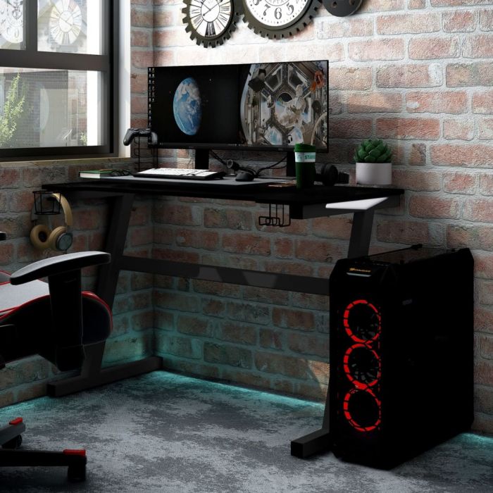Гейминг бюро LED Z-образна форма черно и червено 90x60x75 см