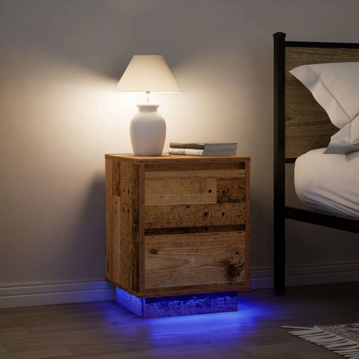 Нощни шкафчета с LED осветление 2 бр. старо дърво 38x34x50 cm