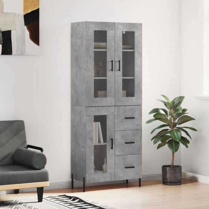 Висок шкаф, бетонно сив, 69,5x34x180 см, инженерно дърво