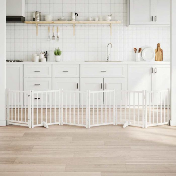 Сгъваема преграда за кучета с врата 6 панела 300 см Масивна ела