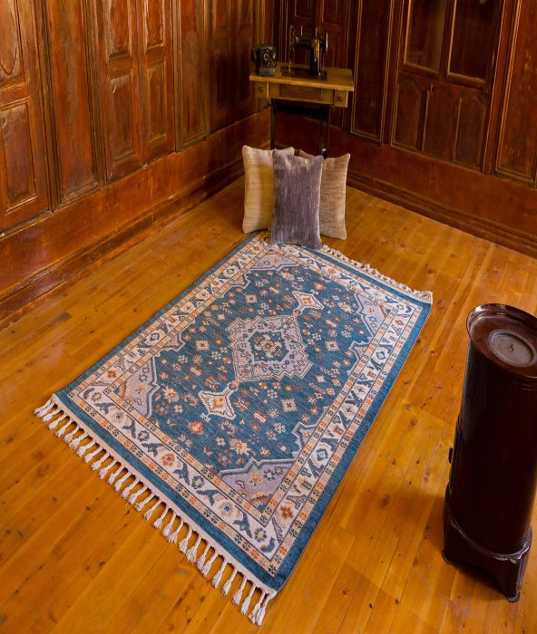 Килим за антре (80 x 300) 80030B - Петролово синьо