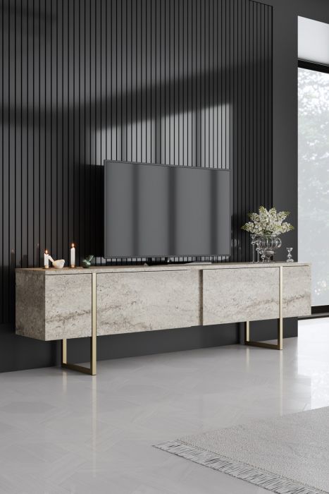 ТВ шкаф Luxe, цвят Травертин Златен