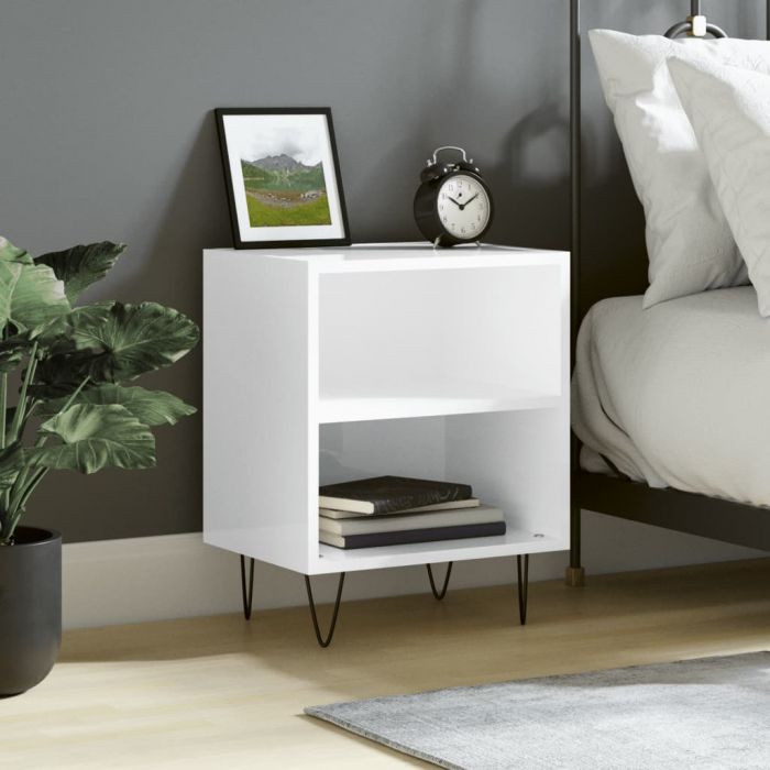 Нощно шкафче бял гланц 40x30x50 см инженерно дърво