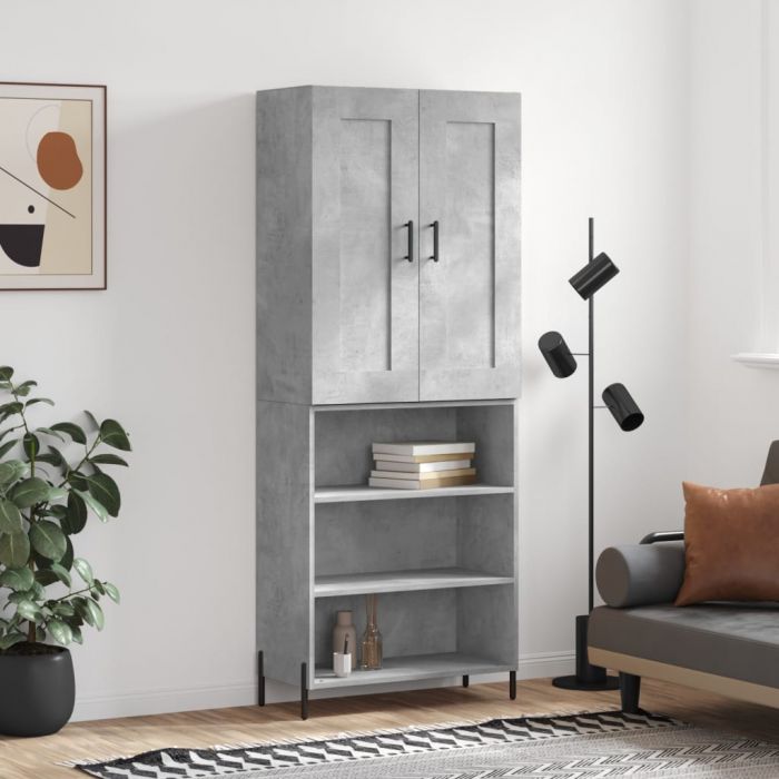 Висок шкаф, бетонно сив, 69,5x34x180 см, инженерно дърво