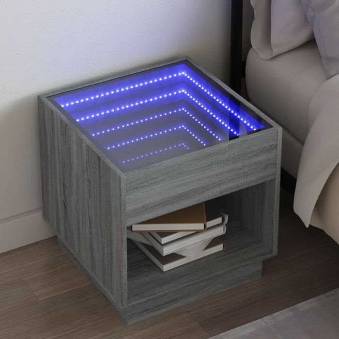 Нощна масичка с Infinity LED, сив сонома, 50x50x50 см