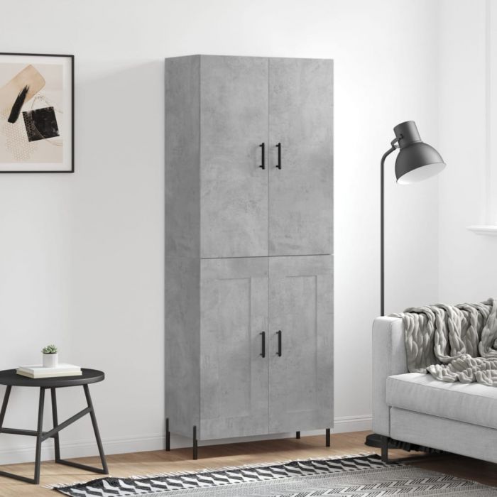 Висок шкаф, бетонно сив, 69,5x34x180 см, инженерно дърво