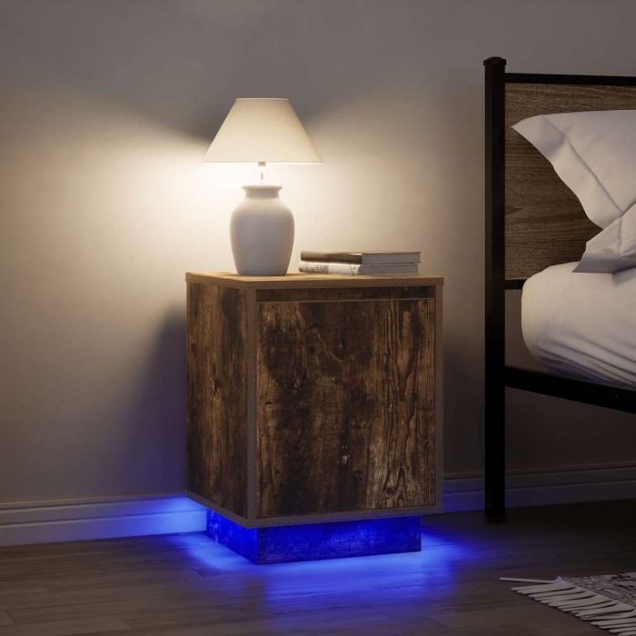 Нощни шкафчета с LED осветление 2 броя опушен дъб 38x34x50 cm