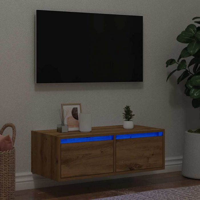 ТВ шкаф с LED светлини Artisan дъб 75x35,5x25 cm