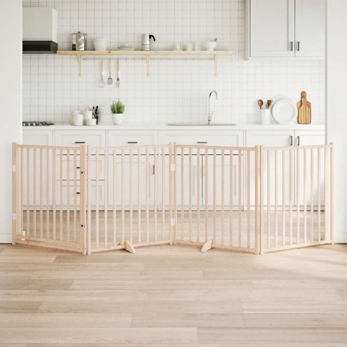 Сгъваема преграда за кучета с врата 4 панела 320 см Масивна ела