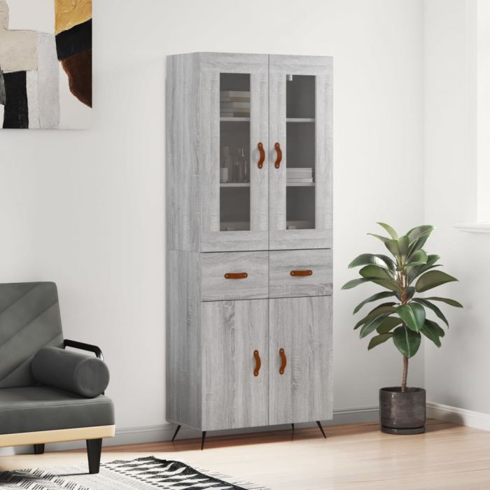 Висок шкаф, сив сонома, 69,5x34x180 см, инженерно дърво