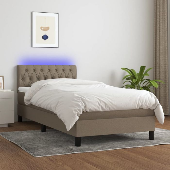 Боксспринг легло с матрак и LED, таупе, 90x190 см, плат
