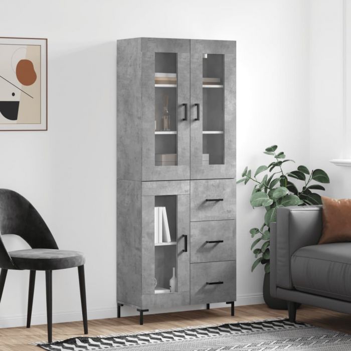 Висок шкаф, бетонно сив, 69,5x34x180 см, инженерно дърво